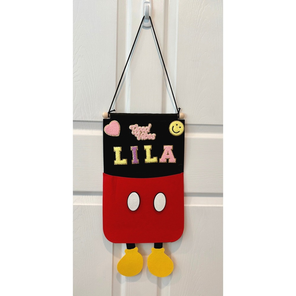Fish Extender Wall Hanging Felt Pocket Mickey Inspired Lila Black Red 11x19in